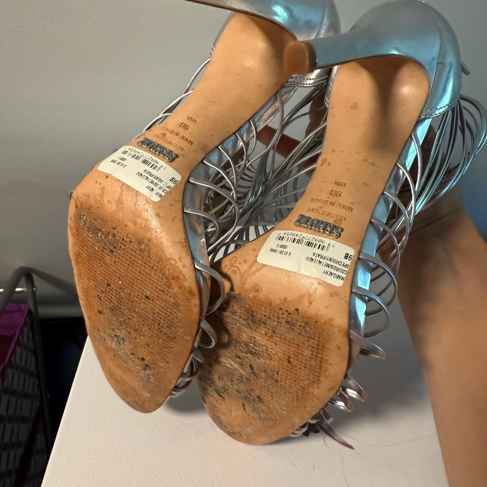 SCHUTZ Metallic Silver Strappy Heels - Picture 4 of 4